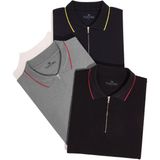 Tudors Erkek 3'lü Paket Lacivert-Gri-Siyah Slim Fit Dar Kesim Pamuklu Düz Fermuarlı Pike Polo Yaka Tişört - Lacivert - Gri - Siyah