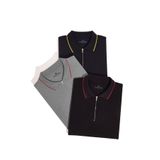 Tudors Erkek 3'lü Paket Lacivert-Gri-Siyah Slim Fit Dar Kesim Pamuklu Düz Fermuarlı Pike Polo Yaka Tişört