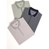 Tudors Erkek 3'lü Paket Mint-Gri-Lacivert Slim Fit Pamuklu Düz Fermuarlı Pike Polo Yaka Tişört - Mint Yeşili - Gri - Lacivert