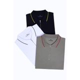 Tudors Erkek 3'lü Paket Polo Yaka T-shirt, Slim Fit, Pamuklu Pike, Fermuarlı, Lacivert-Gri-Beyaz, M Beden