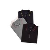 Tudors Erkek 3'lü Paket Polo Yaka T-shirt, Slim Fit, Pamuklu Pike, Fermuarlı, Lacivert-Gri-Siyah, S Beden