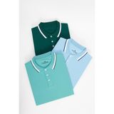 Tudors Erkek 3'lü Paket Polo Yaka T-shirt, Slim Fit, Pamuklu Pike, Turkuaz-Açık Mavi-Yeşil