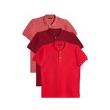 Tudors Erkek 3'lü Paket Polo Yaka T-shirt, Slim Fit, Pike Dokuma, Kiremit-Bordo-Kırmızı, XL