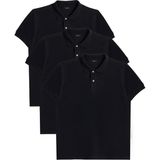 Tudors Erkek 3'lü Paket Siyah Slim Fit Dar Kesim Pamuklu Düz Pike Polo Yaka Tişört - 2XL