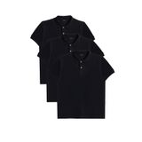 Tudors Erkek 3'lü Paket Siyah Slim Fit Dar Kesim Pamuklu Düz Pike Polo Yaka Tişört