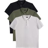 Tudors Erkek 3'lü Paket Siyah-Yeşil-Gri Slim Fit Dar Kesim Pamuklu Düz Pike Polo Yaka Tişört - Siyah - Yeşil - Gri - XL