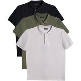 Tudors Erkek 3'lü Paket Siyah-Yeşil-Gri Slim Fit Dar Kesim Pamuklu Düz Pike Polo Yaka Tişört - Siyah - Yeşil - Gri