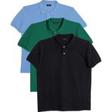 Tudors Erkek 3'lü Paket Siyah-Yeşil-Mavi Slim Fit Dar Kesim Pamuklu Düz Pike Polo Yaka Tişört - Siyah - Koyu Yeşil - Açık Mavi - 2XL