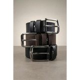 Tudors Erkek 3'lü Set 4 Cm Spor Siyah-Kahverengi-Lacivert Kemer - 2XL - Karışık
