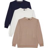 Tudors Erkek 3'lü Taş-Beyaz-Lacivert Relax Fit Rahat Kesim %100 Pamuk 2 İplik Bisiklet Yaka Sweatshirt