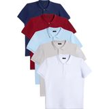Tudors Erkek 5'li Paket Bordo-Gri-Lacivert-Beyaz-Mavi Slim Fit Dar Kesim Pamuklu Düz Pike Polo Yaka Tişört
