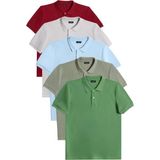 Tudors Erkek 5'li Paket Bordo-Gri-Mavi-Haki-Çimen Yeşili Slim Fit Pamuklu Düz Pike Polo Yaka Tişört - Çok Renkli - XL