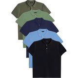 Tudors Erkek 5'li Paket Haki-Yeşil-Lacivert-Mavi-Siyah Slim Fit Dar Kesim Pamuklu Düz Polo Yaka Tişört - Renkli