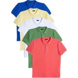 Tudors Erkek 5li Paket K. Sax-Sarı-Turuncu-Yeşil-Beyaz Slim Fit Dar Kesim Pamuklu Düz Pike Polo Yaka Tişört - Renkli