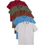 Tudors Erkek 5'li Paket Kahverengi-Gri-Bordo-Haki-Mavi Slim Fit Dar Kesim Pamuklu Düz Pike Polo Yaka Tişört - XL - Kahverengi - Gri - Bordo - Haki - Mavi