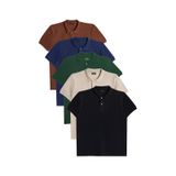 Tudors Erkek 5'li Paket Kahverengi-lacivert-koyu Yeşil-taş-siyah Slim Fit Pamuklu Düz Pike Polo Yaka Tişört-35585 Multi