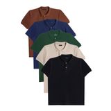 Tudors Erkek 5'li Paket Kahverengi-Lacivert-Koyu Yeşil-Taş-Siyah Slim Fit Pamuklu Düz Pike Polo Yaka Tişört