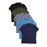 Tudors Erkek 5'li Paket Lacivert-Mavi-Gri-Haki-Siyah Slim Fit Pamuklu Düz Pike Polo Yaka Tişört