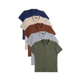 Tudors Erkek 5'li Paket Lacivert-taş-kahverengi-gri-haki Slim Fit Pamuklu Düz Pike Polo Yaka Tişört-33008 Multi Çok Renkli