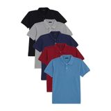 Tudors Erkek 5'li Paket Polo Yaka T-shirt, Slim Fit, Pamuklu Pike, Siyah-Gri-Lacivert-Mavi-Bordo, 2XL
