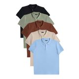 Tudors Erkek 5'li Paket Polo Yaka T-shirt, Slim Fit, Pamuklu Pike, Siyah-Yeşil-Kahverengi-Mavi-Vizon, M Beden