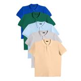 Tudors Erkek 5li Paket Saks Mavi-Zümrüt Yeşili-Mavi-Gri-Kum Beji Slim Fit Pamuklu Düz Pike Polo Yaka Tişört
