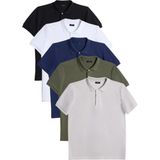 Tudors Erkek 5'li Paket Siyah-Beyaz-Lacivert-Haki-Gri Slim Fit Dar Kesim Pamuklu Düz Pike Polo Yaka Tişört - Multi Renk