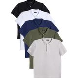 Tudors Erkek 5'li Paket Siyah-Beyaz-Lacivert-Haki-Gri Slim Fit Dar Kesim Pamuklu Düz Pike Polo Yaka Tişört - XL - Çok Renkli