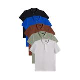 Tudors Erkek 5'li Paket Siyah-saks Mavi-kahverengi-haki-gri Slim Fit Pamuklu Düz Pike Polo Yaka Tişört-33031 Multi Çok Renkli