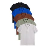 Tudors Erkek 5'li Paket Siyah-Saks Mavi-Kahverengi-Haki-Gri Slim Fit Pamuklu Düz Pike Polo Yaka Tişört