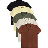 Tudors Erkek 5'li Paket Siyah-Sarı-Haki-Ekru-Kahverengi Slim Fit Pamuklu Düz Pike Polo Yaka Tişört - Siyah - Sarı - Haki - Ekru - Kahverengi - 2XL