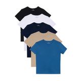 Tudors Erkek 5'li Paket Slim Fit Bisiklet Yaka Tişört, Siyah-Beyaz-Lacivert-Vizon-Mavi,%100 Pamuk