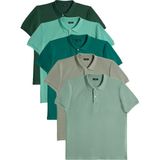 Tudors Erkek 5'li Paket Yeşil Tonları Slim Fit Dar Kesim Pamuklu Düz Pike Polo Yaka Tişört - Renkli - XL