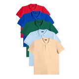 Tudors Erkek 5'li Pkt Kırmızı-Saks Mavi-Zümrüt Yeşili-Mavi-Bej Slim Fit Pamuklu Düz Pike Polo Yaka Tişört