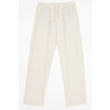 Tudors Erkek Baggy Fit Geniş Kesim %100 Pamuk Beli Lastikli Yandan Cepli Müslin Ekru Düz Pantolon