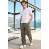 Tudors Erkek Baggy Fit Geniş Kesim %100 Pamuk Beli Lastikli Yandan Cepli Müslin Haki Düz Pantolon - 2XL