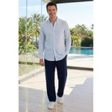 Tudors Erkek Baggy Fit Geniş Kesim %100 Pamuk Beli Lastikli Yandan Cepli Müslin Lacivert Düz Pantolon-46261