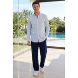Tudors Erkek Baggy Fit Geniş Kesim %100 Pamuk Beli Lastikli Yandan Cepli Müslin Lacivert Düz Pantolon - XL