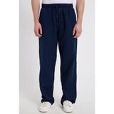 Tudors Erkek Baggy Fit Geniş Kesim %100 Pamuk Beli Lastikli Yandan Cepli Müslin Lacivert Düz Pantolon