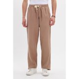 Tudors Erkek Baggy Fit Geniş Kesim%100 Pamuk Beli Lastikli Yandan Cepli Müslin Bej Pantolon