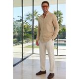 Tudors Erkek Baggy Fit Geniş Kesim%100 Pamuk Beli Lastikli Yandan Cepli Müslin Ekru Pantolon