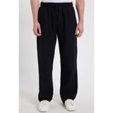 Tudors Erkek Baggy Fit Geniş Kesim%100 Pamuk Beli Lastikli Yandan Cepli Müslin Siyah Pantolon