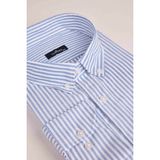 Tudors Erkek Big Size Büyük Beden Uzun Kollu Çizgili Mavi Gömlek - Multicolor - 4XL