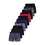 Tudors Erkek Boxer, 10'lu Paket, Likralı Pamuklu, Premium Seri, Kırmızı-Lacivert-Siyah, M Beden