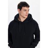 Tudors Erkek Kapüşonlu Sweatshirt, Oversize Geniş Kesim, Pamuklu Yumuşak Dokulu, İçi Polarlı, Siyah, 3XL