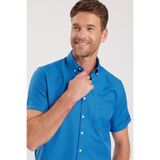 Tudors Erkek Klasik Regular Fit Düğmeli Spor Yaka Oxford Pamuklu Kısa Kol Gömlek, Saks Mavi, 2XL