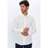 Tudors Erkek Modern Fit Dar Kesim %100 Pamuk Armürlü Premium Beyaz Gömlek - XL