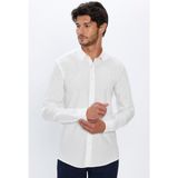 Tudors Erkek Modern Fit Dar Kesim %100 Pamuk Armürlü Premium Beyaz Gömlek