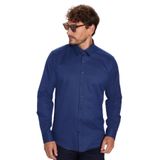 Tudors Erkek Modern Fit Dar Kesim Pamuklu Kolay Ütü Armürlü Lacivert Gömlek - XL