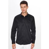 Tudors Erkek Modern Slim Fit Dar Kesim Uzun Kollu Pamuklu Kolay Ütü Armürlü Siyah Gömlek